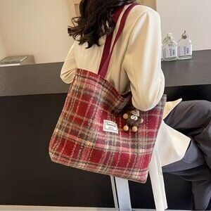 Autumn And Winter Women's Fashion Plaid Tote / Shopping Bag 8.3"h x 10"w